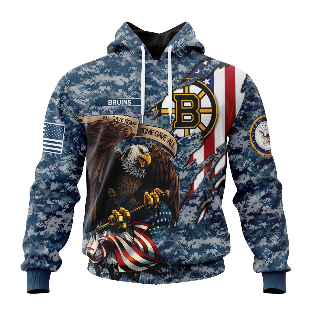 Customized Nhl Boston Bruins Honor Us Navy Veterans Pullover Hoodie