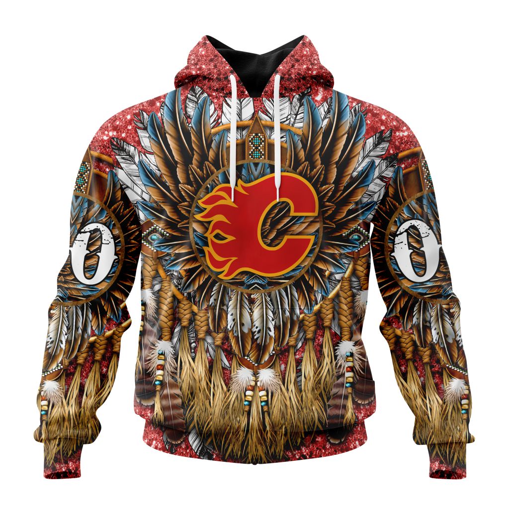 Customized Nhl Calgary Flames Special Native Costume Design Pullover Hoodie