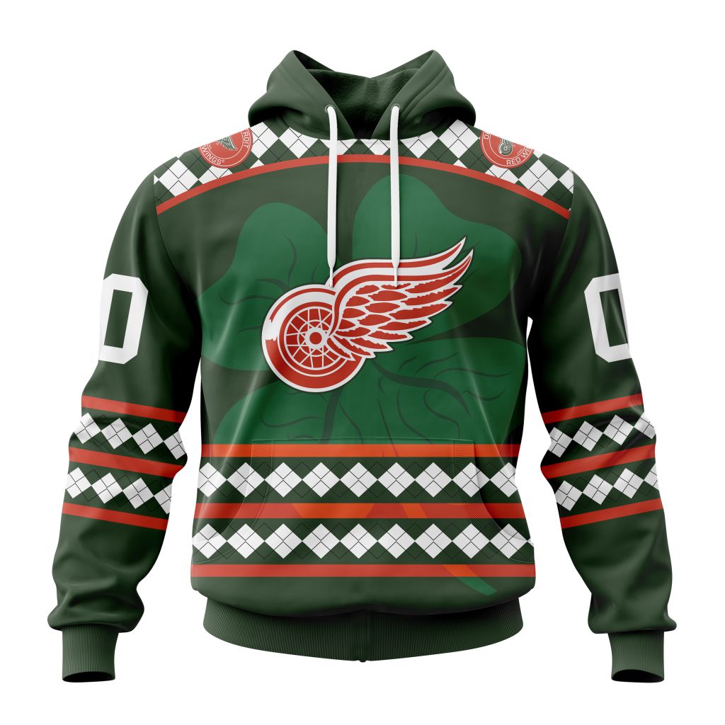 Customized Detroit Red Wings Shamrock Kits Hockey Celebrate St Patrick Day Pullover Hoodie