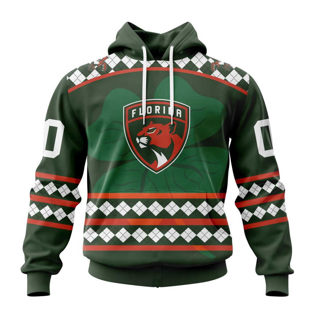 Customized Florida Panthers Green Shamrock Celebrate St Patrick Day Pullover Hoodie