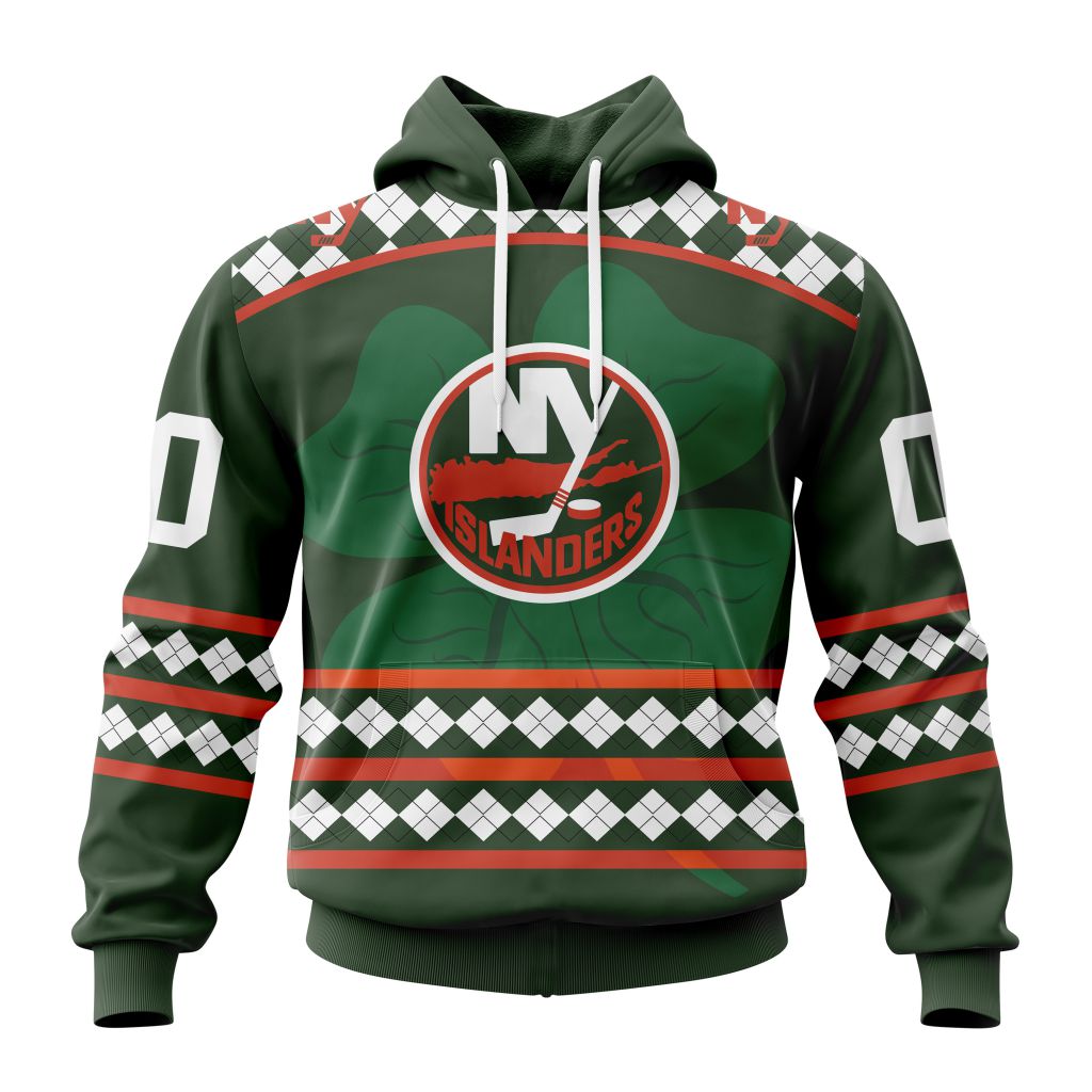 Customized New York Islanders Green Shamrock Celebrate St Patrick Day Pullover Hoodie