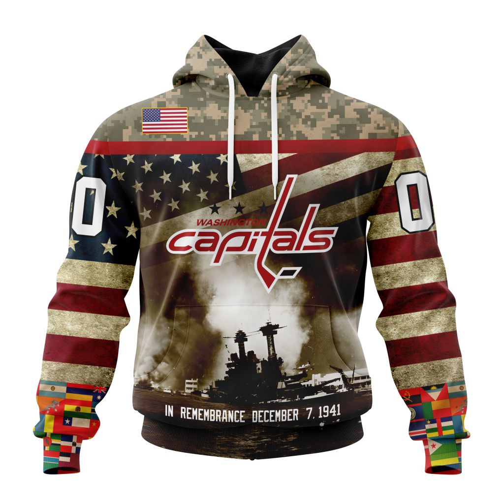 Custom Nhl Washington Capitals Specialized Kits Remember Pearl Harbor Pullover Hoodie