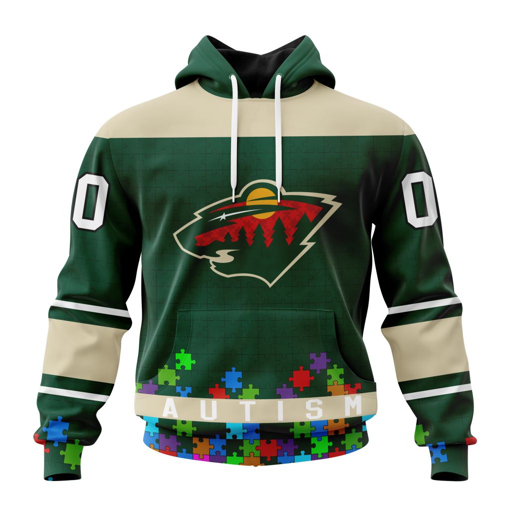 Customized Nhl Minnesota Wild Hockey Fights Against Autism Pullover Hoodie