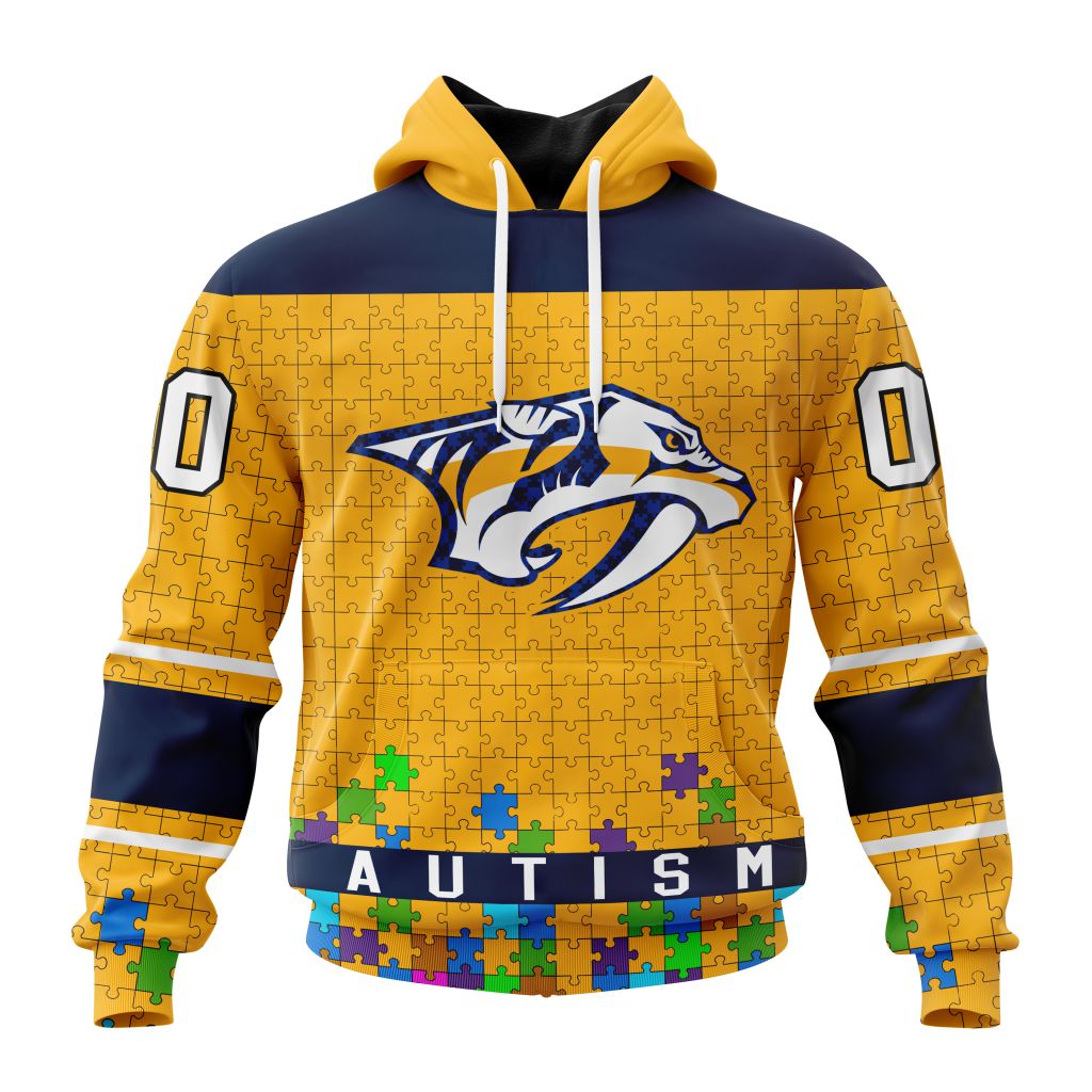 Customized Nhl Nashville Predators Hockey Fights Against Autism Pullover Hoodie