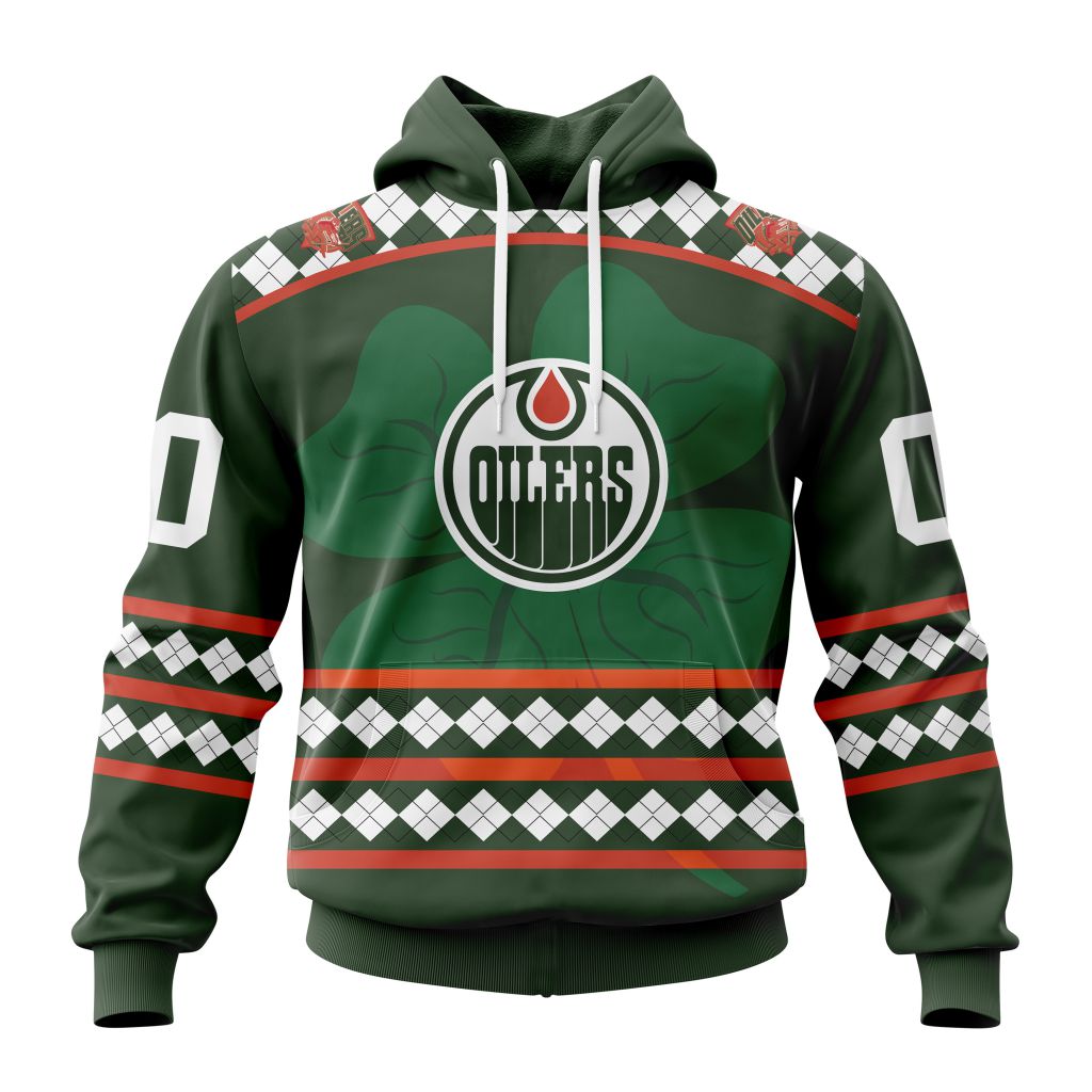 Customized Edmonton Oilers Shamrock Kits Hockey Celebrate St Patrick Day Pullover Hoodie