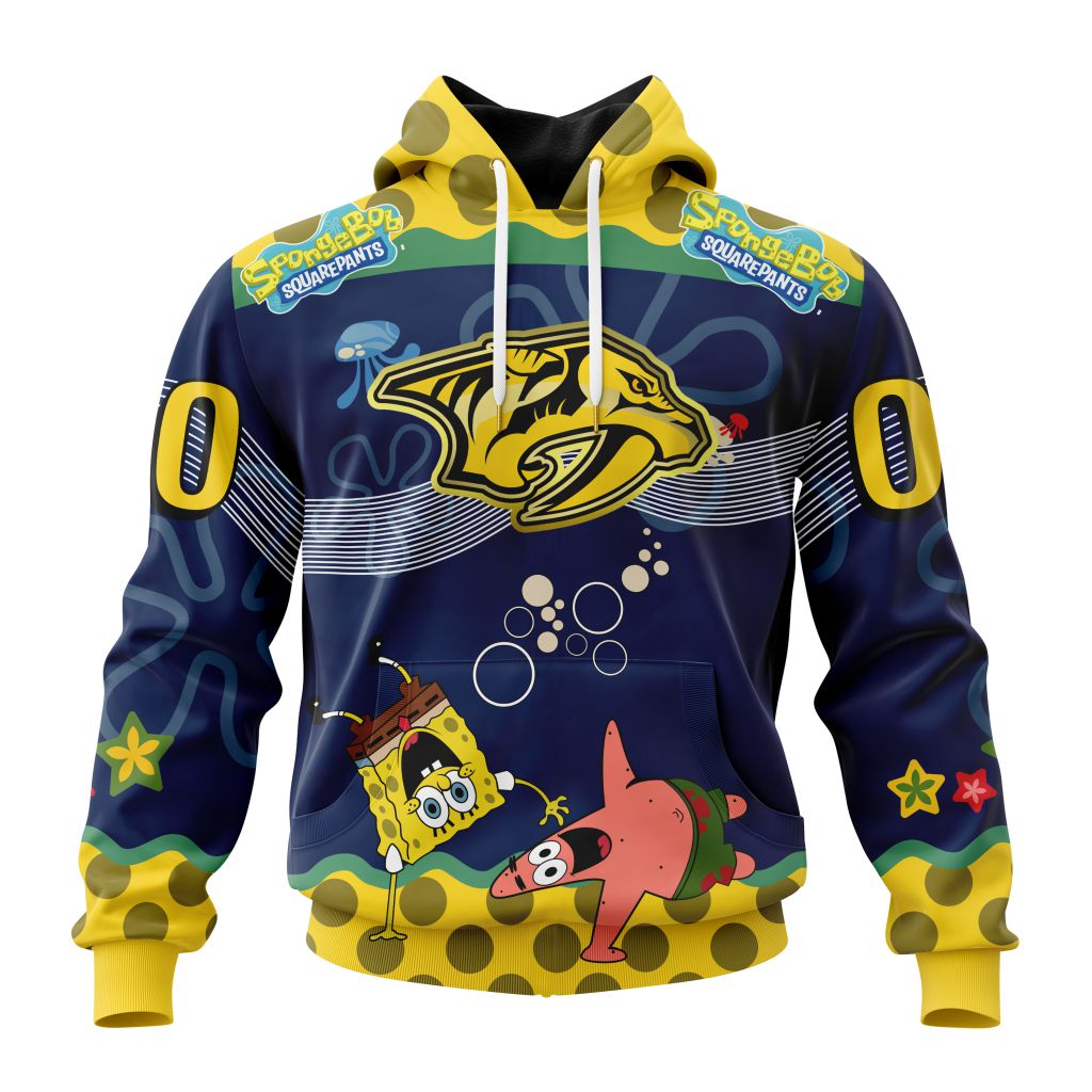 Customized Nhl Nashville Predators Specialized Jersey With Spongebob Pullover Hoodie