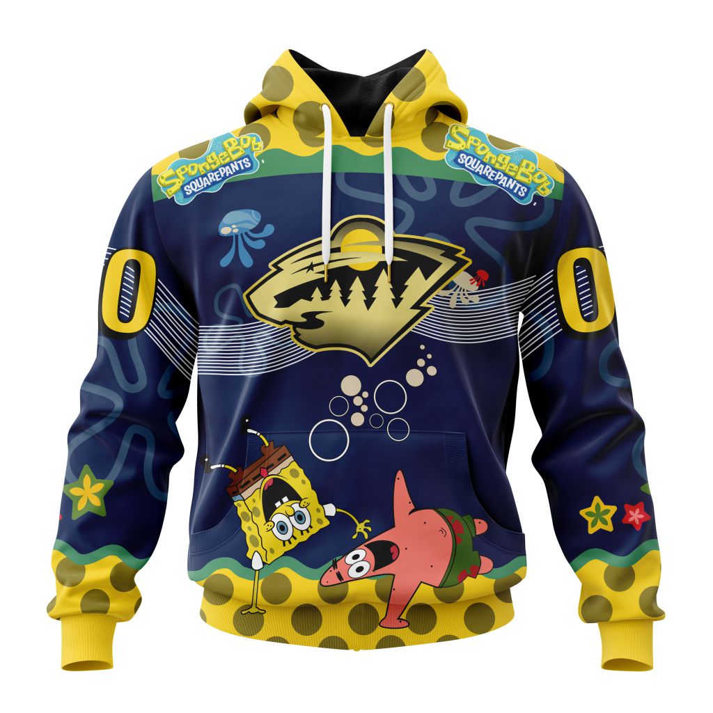 Customized Nhl Minnesota Wild Specialized Jersey With Spongebob Pullover Hoodie