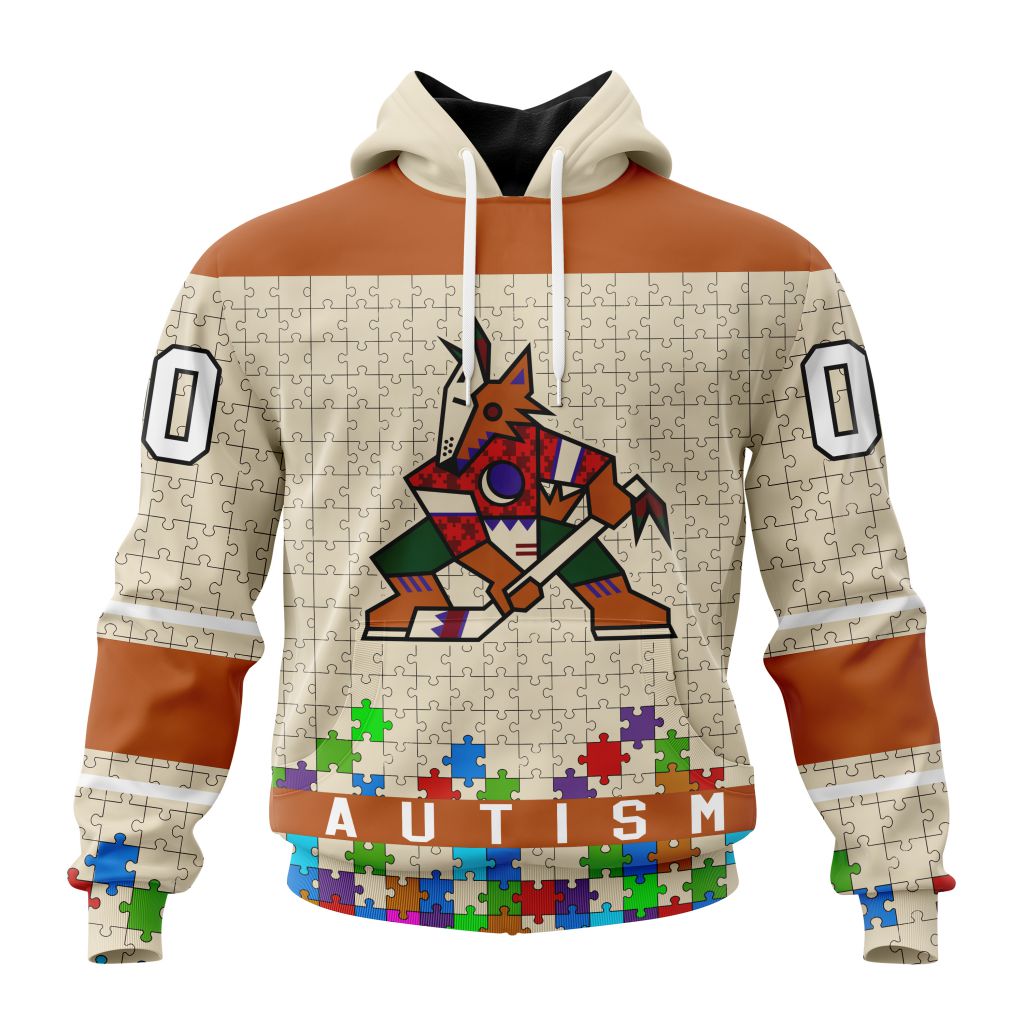Customized Nhl Arizona Coyotes Hockey Fights Against Autism Pullover Hoodie