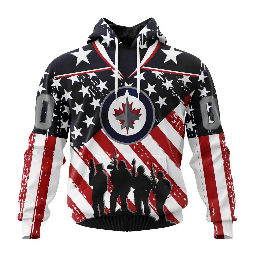 Custom Nhl Winnipeg Jets Specialized Kits For Honor Us Military Pullover Hoodie