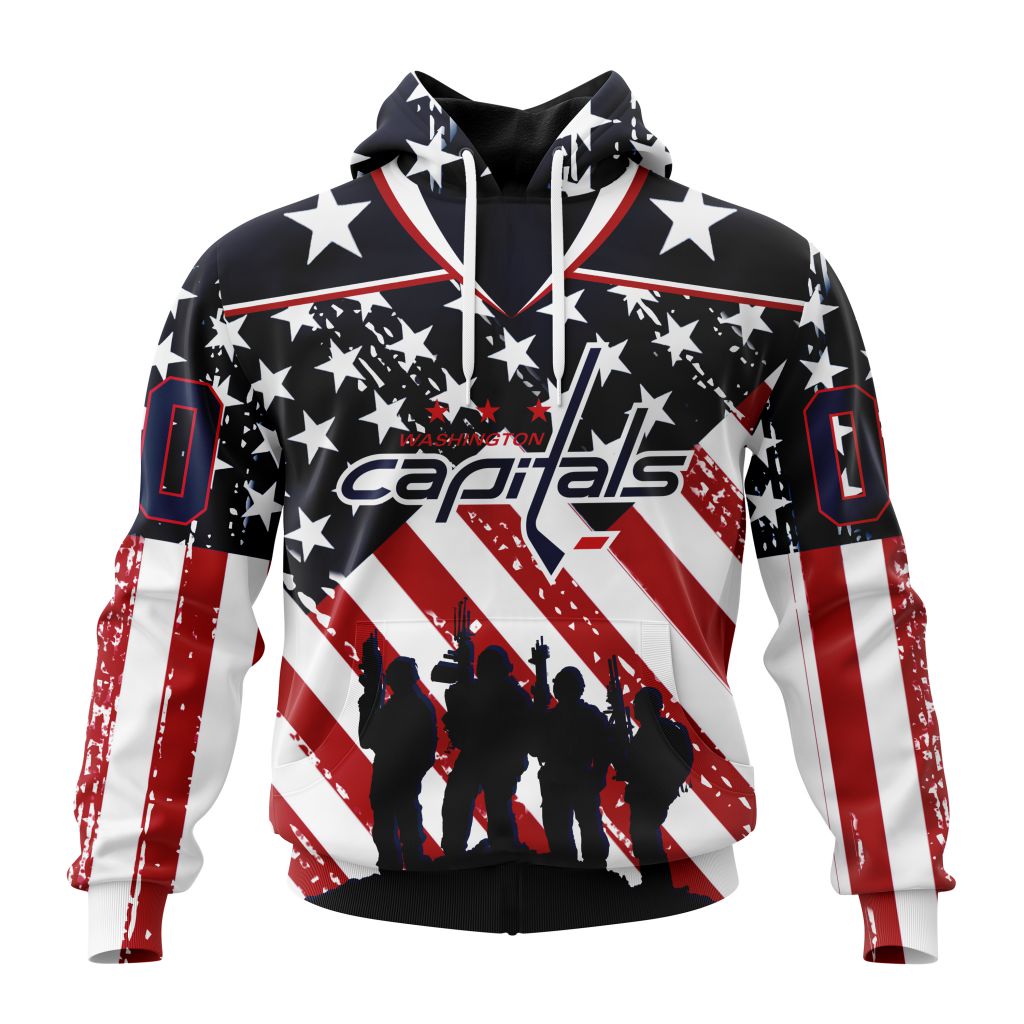 Custom Nhl Washington Capitals Specialized Kits For Honor Us Military Pullover Hoodie