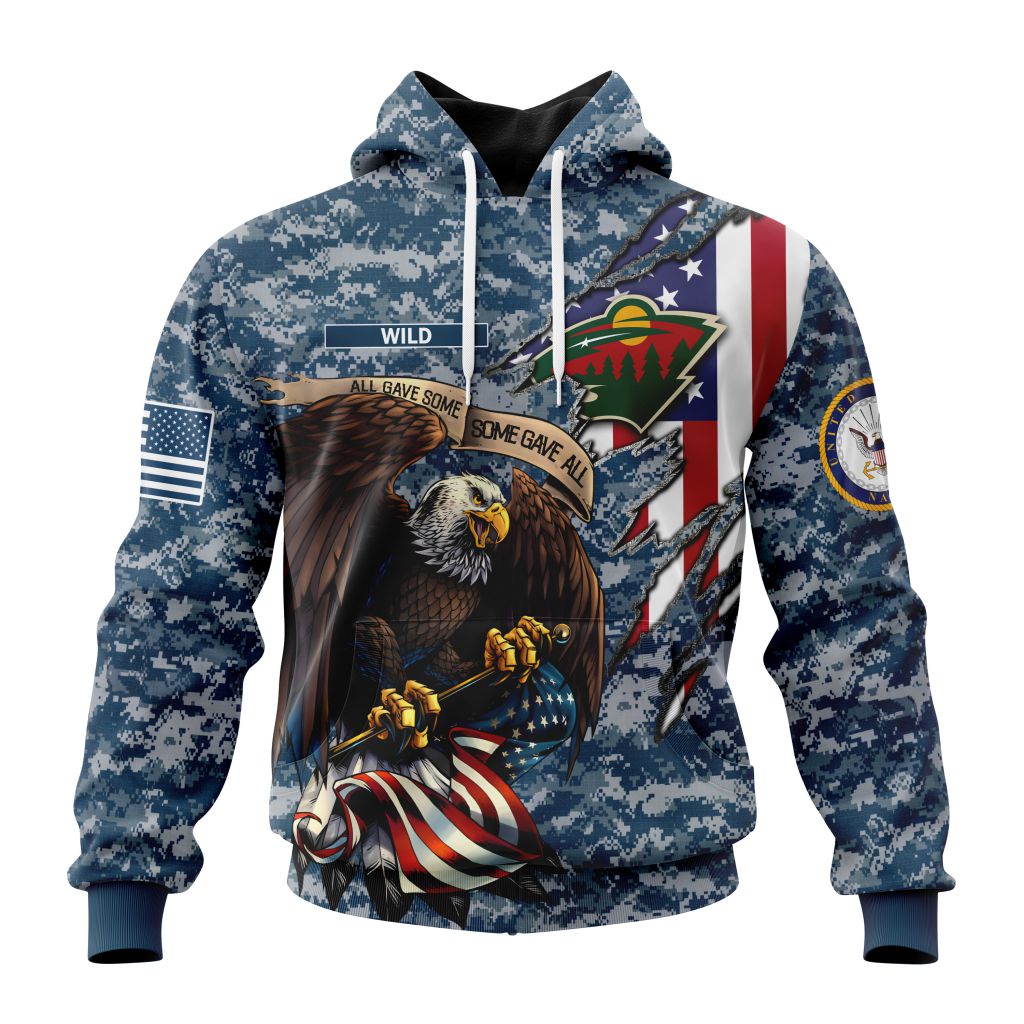 Customized Nhl Minnesota Wild Honor Us Navy Veterans Pullover Hoodie