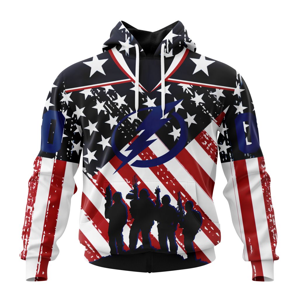 Custom Nhl Tampa Bay Lightning Specialized Kits For Honor Us Military Pullover Hoodie