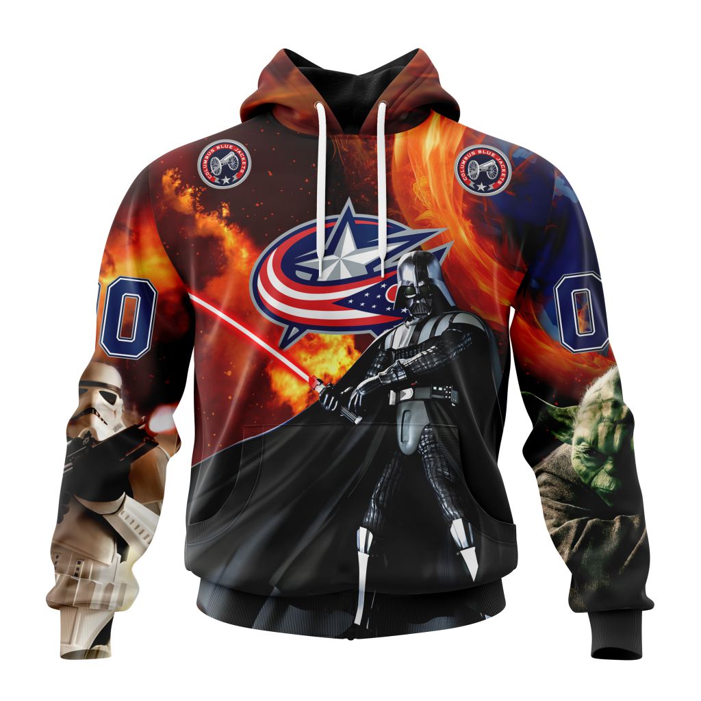 Customized Nhl Columbus Blue Jackets Specialized Darth Vader Star Wars Pullover Hoodie