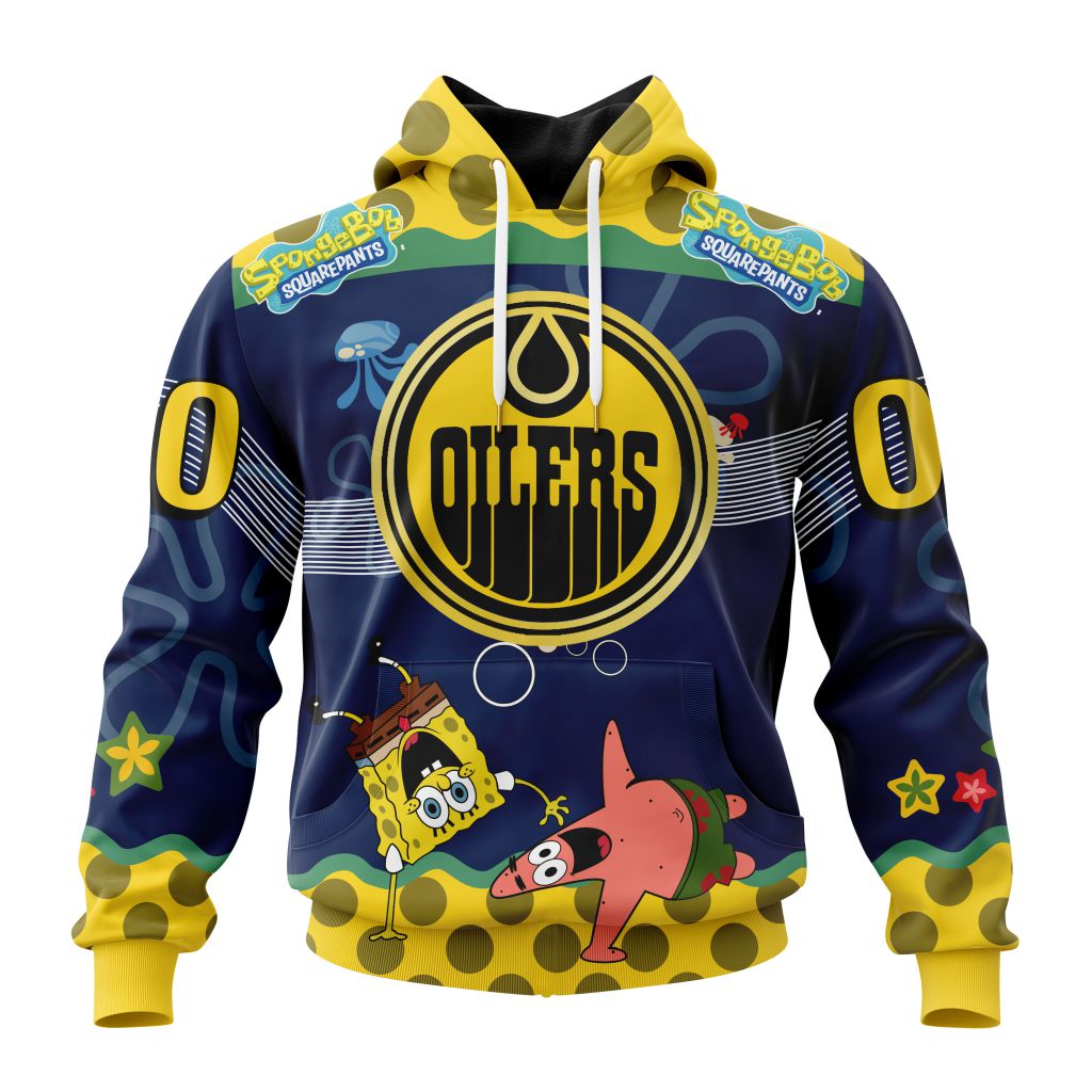 Customized Nhl Edmonton Oilers Specialized Jersey With Spongebob Pullover Hoodie