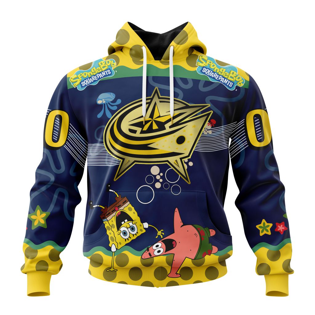 Customized Nhl Columbus Blue Jackets Specialized Jersey With Spongebob Pullover Hoodie