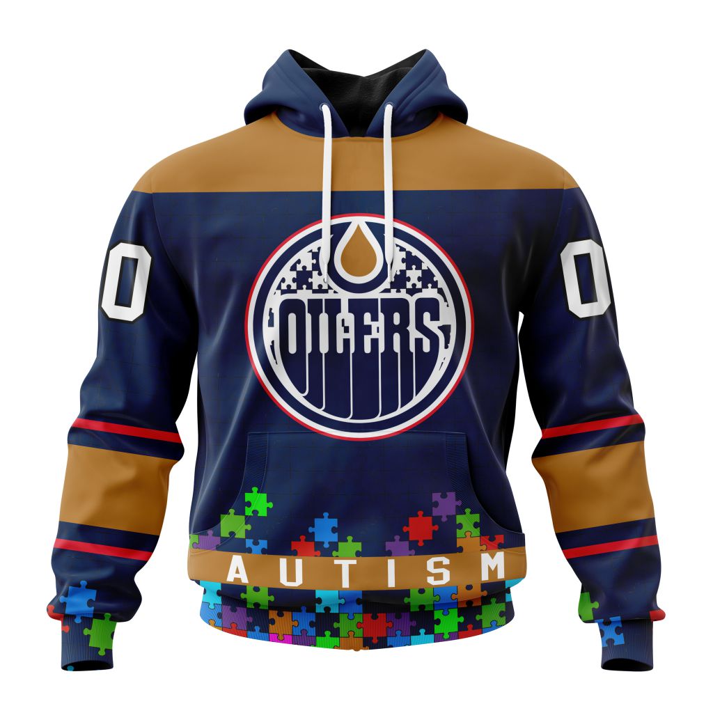 Customized Nhl Edmonton Oilers Hockey Fights Against Autism Pullover Hoodie