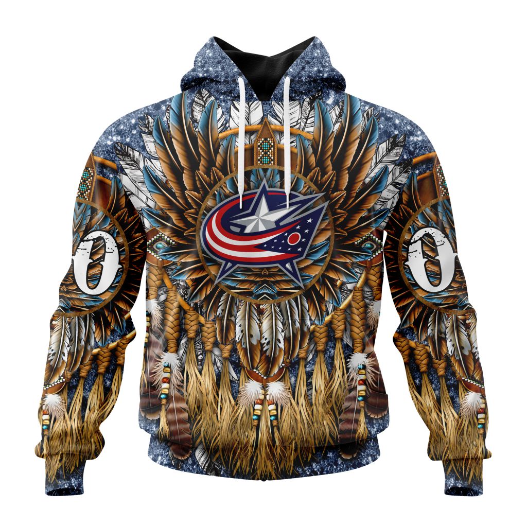 Customized Nhl Columbus Blue Jackets Special Native Costume Design Pullover Hoodie