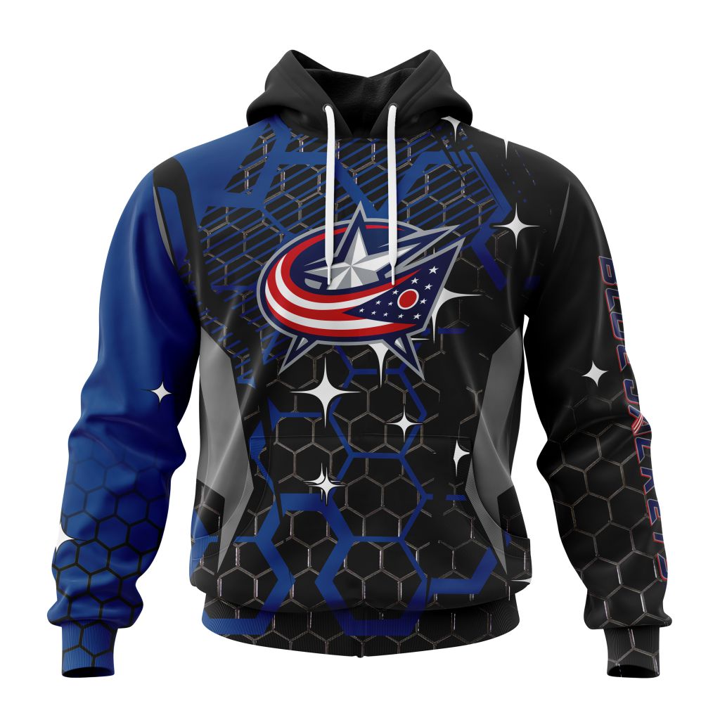 Customized Nhl Columbus Blue Jackets Specialized Design With Motocross Style Pullover Hoodie