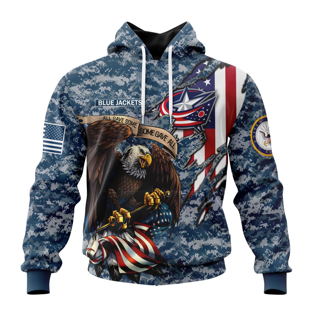 Customized Nhl Columbus Blue Jackets Honor Us Navy Veterans Pullover Hoodie