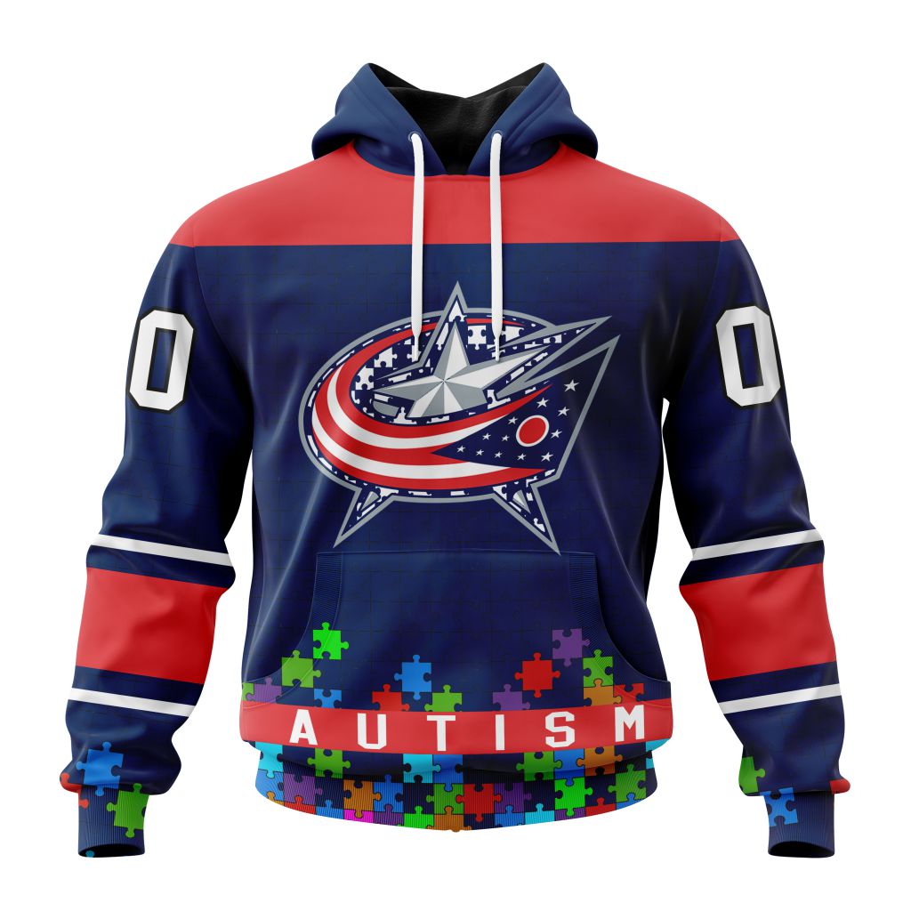 Customized Nhl Columbus Blue Jackets Hockey Fights Against Autism Pullover Hoodie