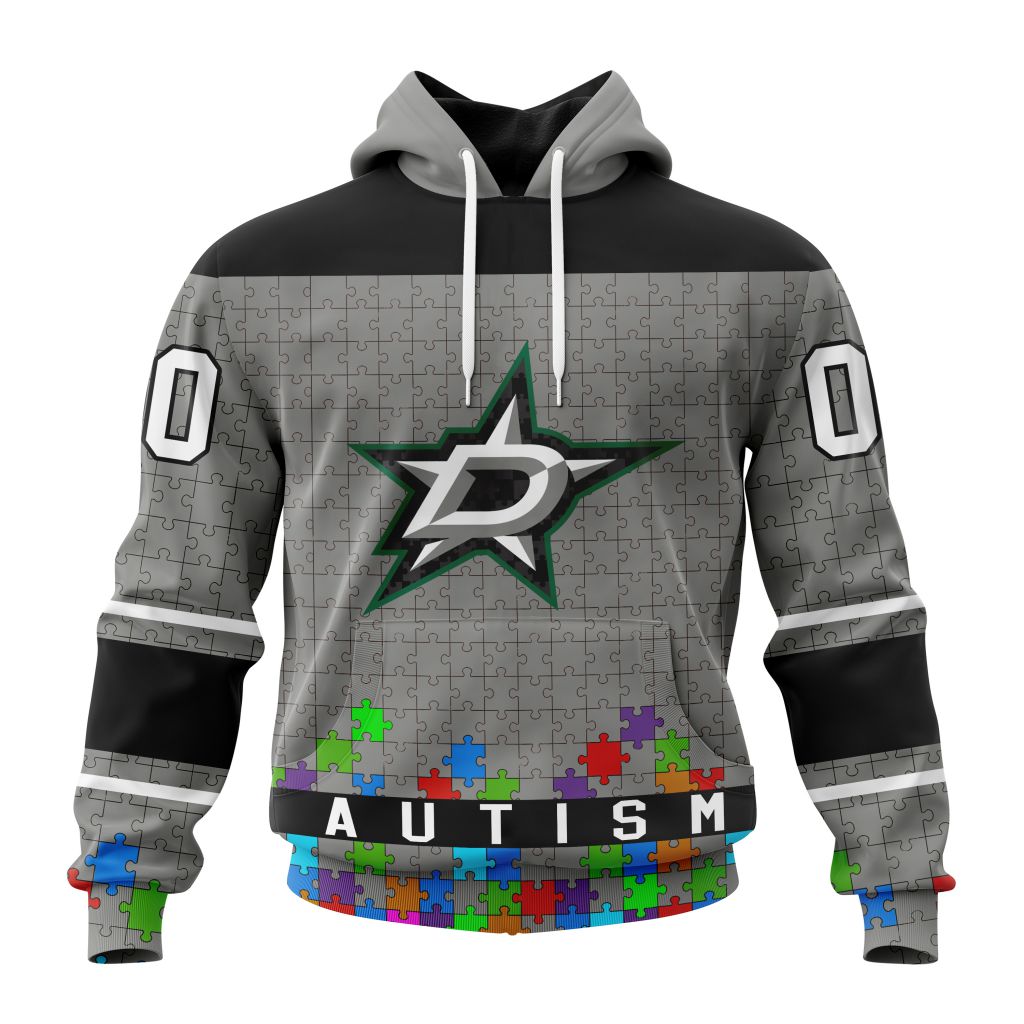 Customized Nhl Dallas Stars Hockey Fights Against Autism Pullover Hoodie