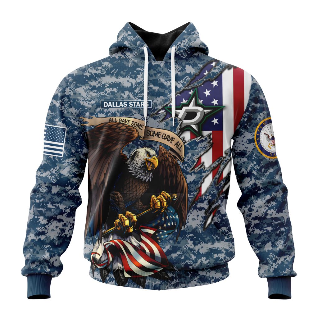 Customized Nhl Dallas Stars Honor Us Navy Veterans Pullover Hoodie