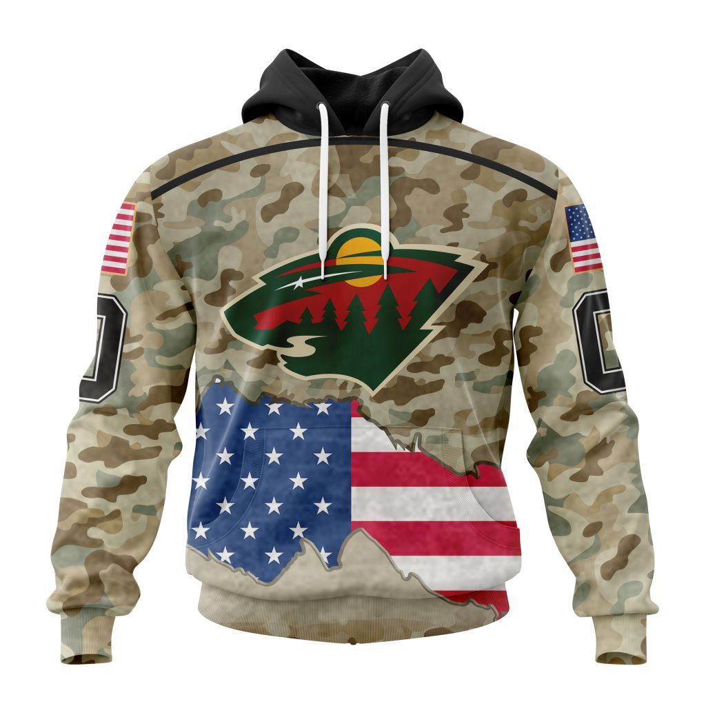 Custom Nhl Minnesota Wild Specialized Kits For United State With Camo Color Pullover Hoodie