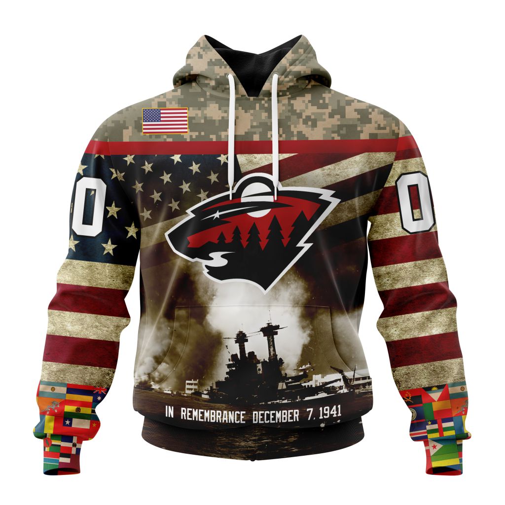 Custom Nhl Minnesota Wild Specialized Kits Remember Pearl Harbor Pullover Hoodie