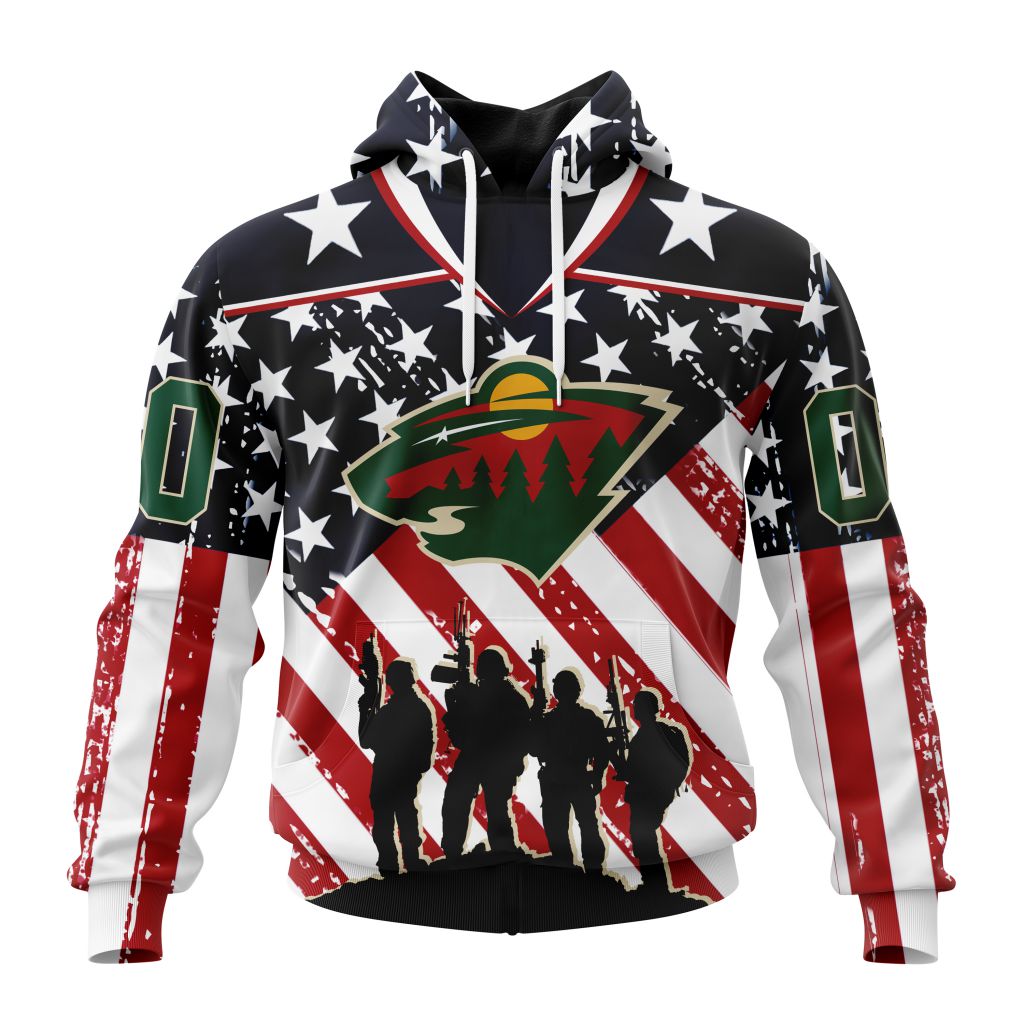 Custom Nhl Minnesota Wild Specialized Kits For Honor Us Military Pullover Hoodie