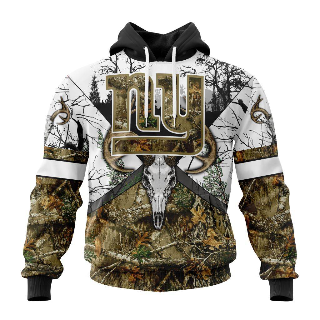 Personalized Nfl New York Giants With Deer Skull And Forest Pattern For Go Hunting Hoodie