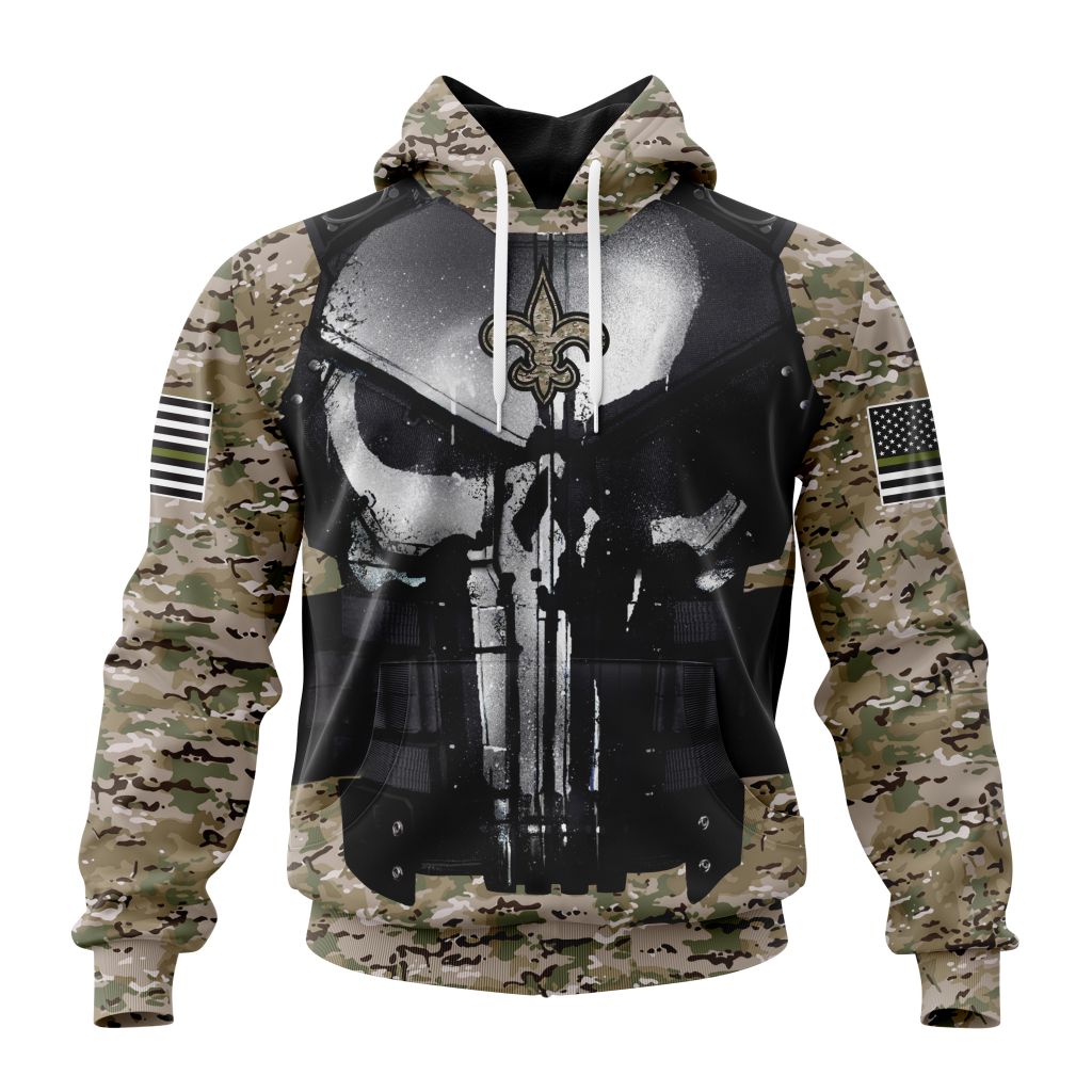 Personalized Nfl New Orleans Saints Punisher Skull Camo Veteran Kits Hoodie