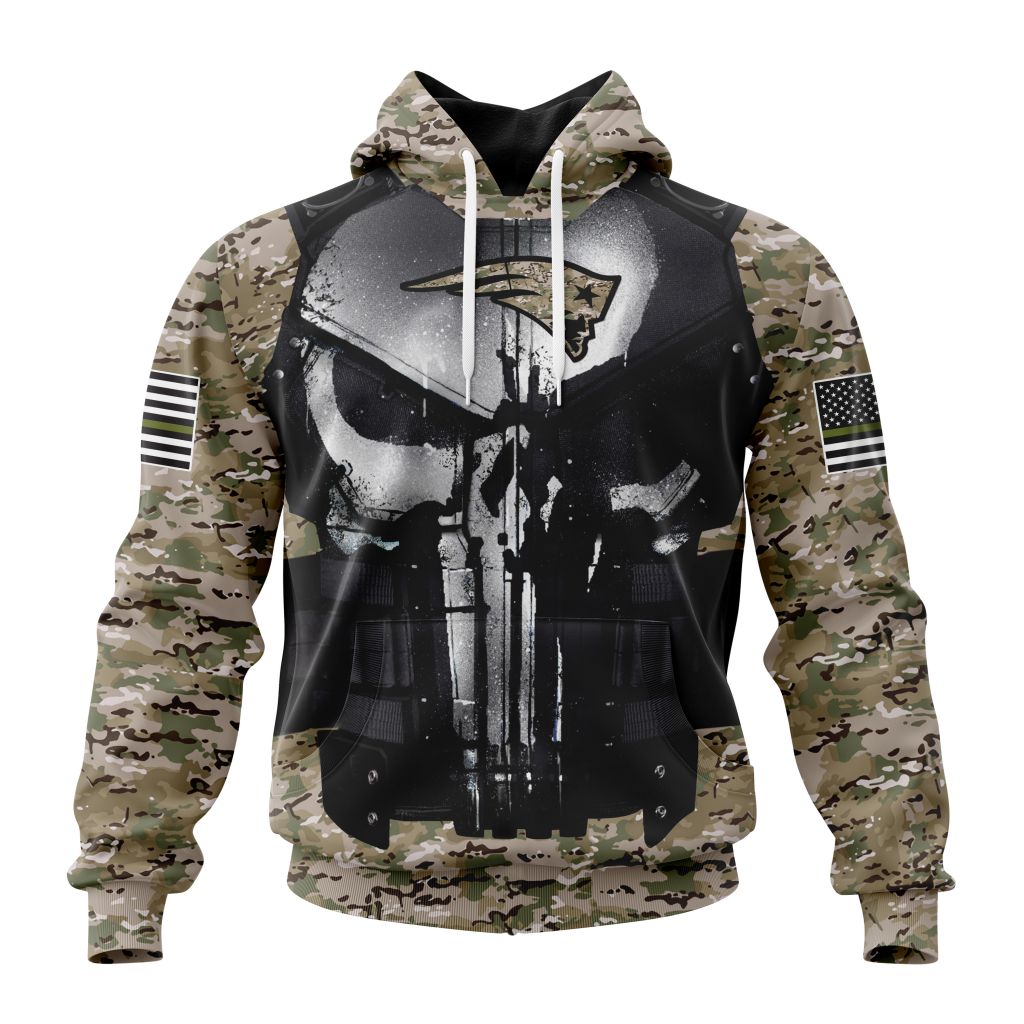 Personalized Nfl New England Patriots Punisher Skull Camo Veteran Kits Hoodie