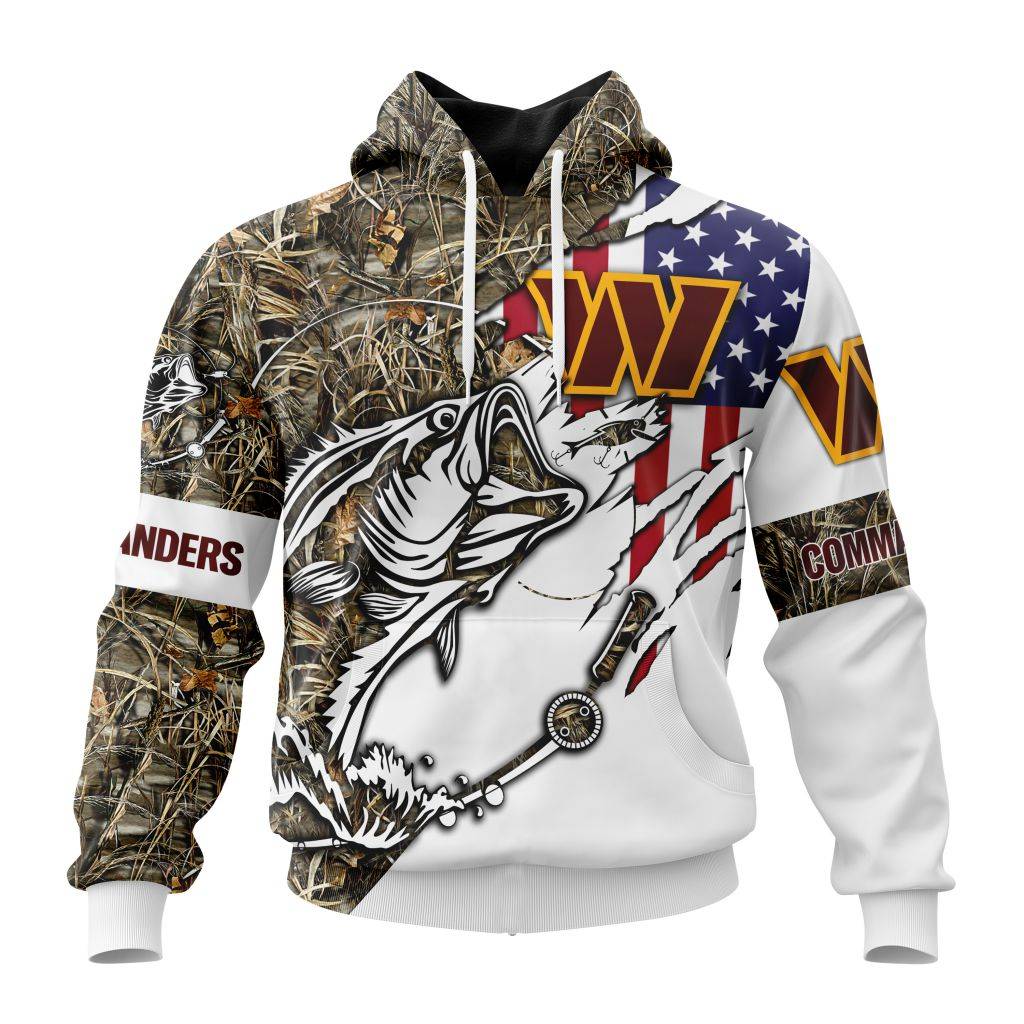 Personalized Nfl Washington Commanders Fishing With Flag Of The United States Hoodie