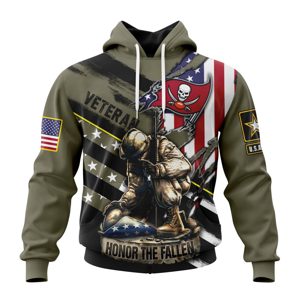 Personalized Nfl Tampa Bay Buccaneers Honor Veterans Kneeling Soldier Hoodie