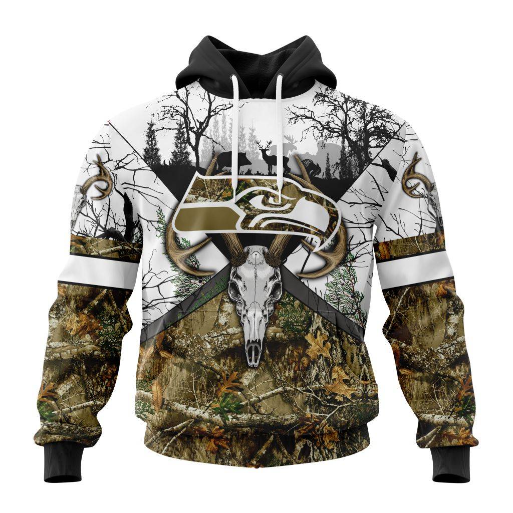 Personalized Nfl Seattle Seahawks With Deer Skull And Forest Pattern For Go Hunting Hoodie