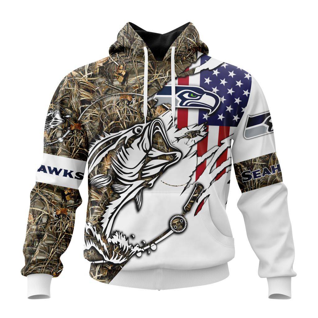 Personalized Nfl Seattle Seahawks Fishing With Flag Of The United States Hoodie