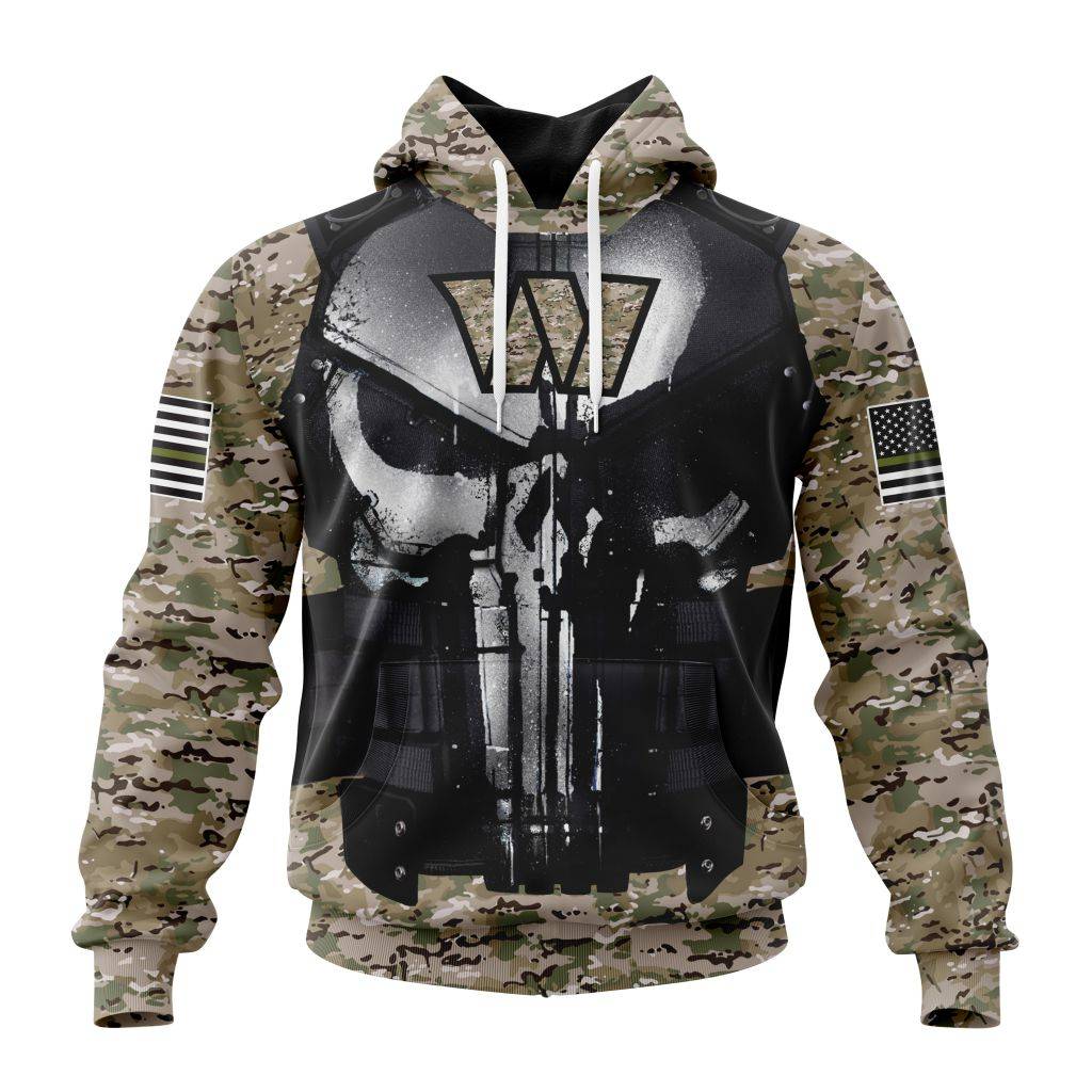 Personalized Nfl Washington Commanders Punisher Skull Camo Veteran Kits Hoodie