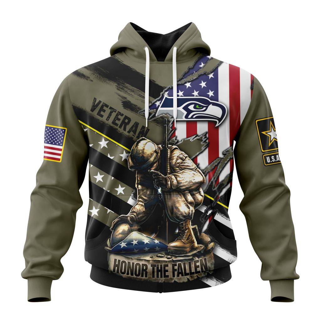 Personalized Nfl Seattle Seahawks Honor Veterans Kneeling Soldier Hoodie