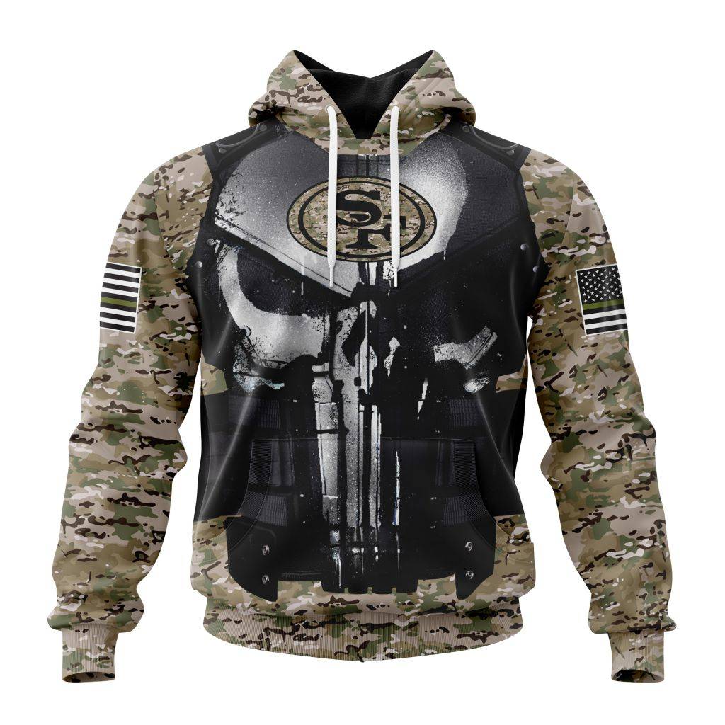 Personalized Nfl San Francisco 49Ers Punisher Skull Camo Veteran Kits Hoodie