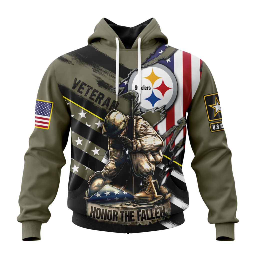 Personalized Nfl Pittsburgh Steelers Honor Veterans Kneeling Soldier Hoodie