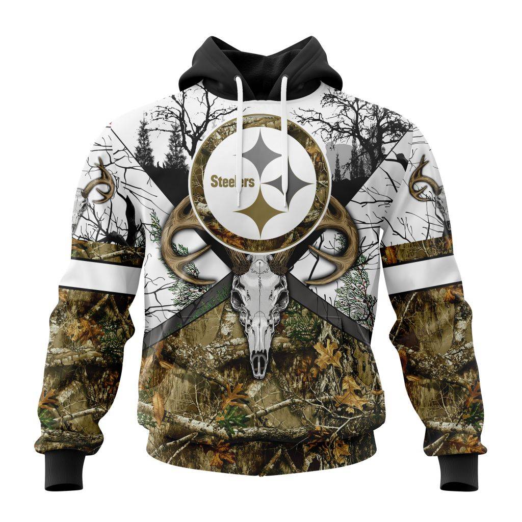 Personalized Nfl Pittsburgh Steelers With Deer Skull And Forest Pattern For Go Hunting Hoodie