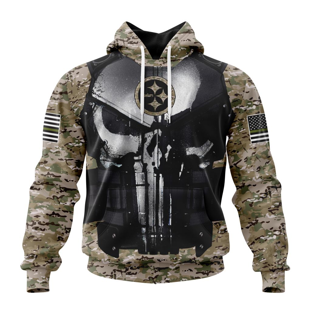 Personalized Nfl Pittsburgh Steelers Punisher Skull Camo Veteran Kits Hoodie