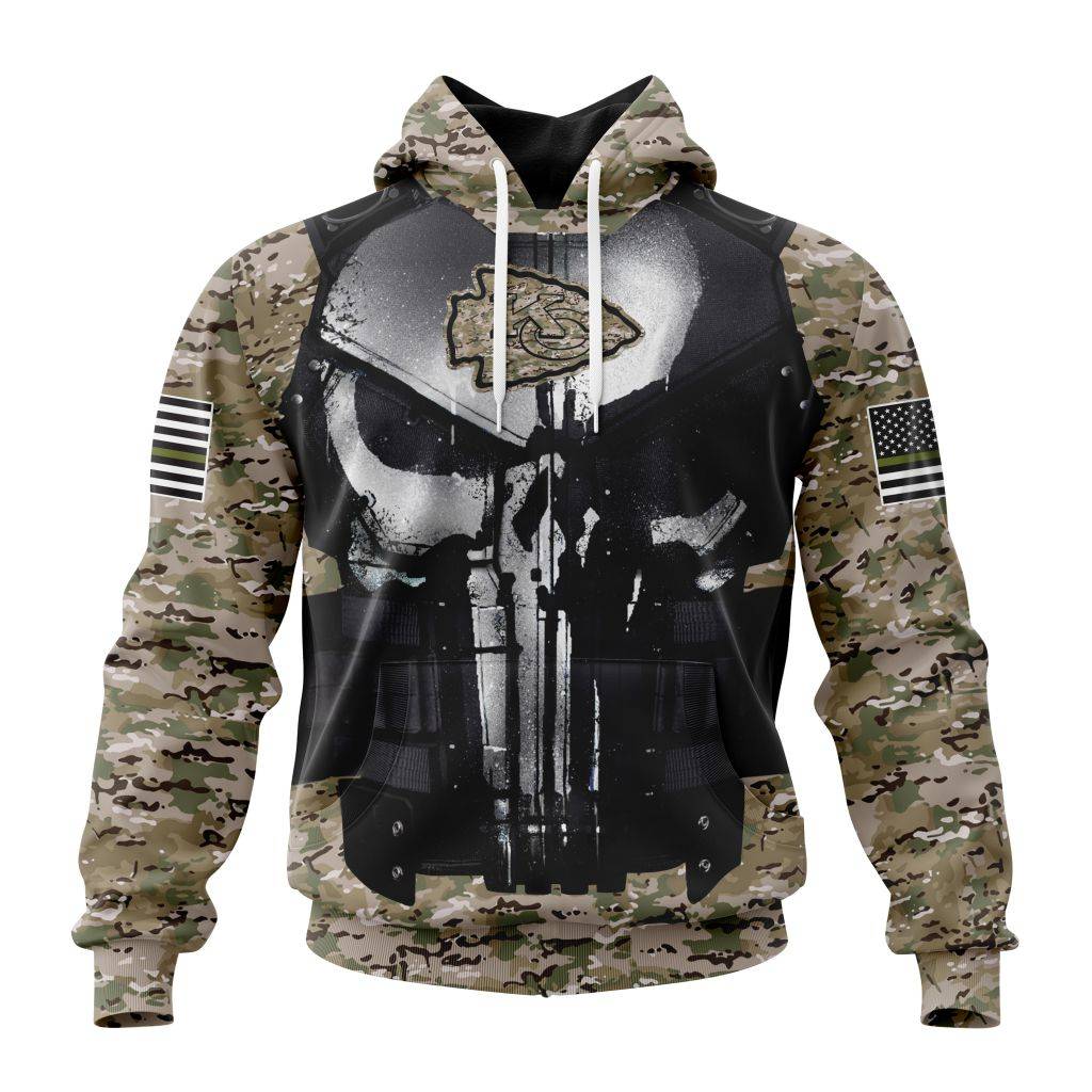 Personalized Nfl Kansas City Chiefs Punisher Skull Camo Veteran Kits Hoodie