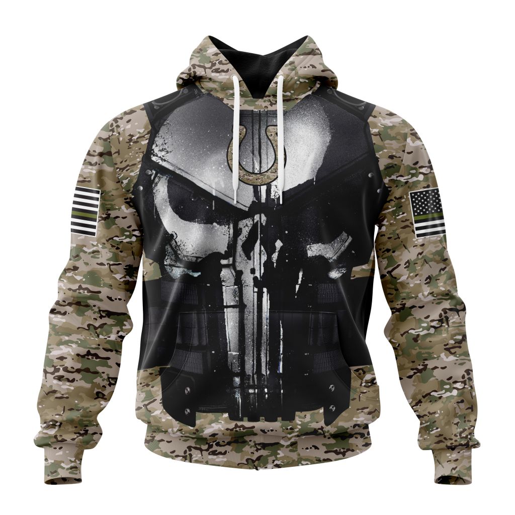 Personalized Nfl Indianapolis Colts Punisher Skull Camo Veteran Kits Hoodie