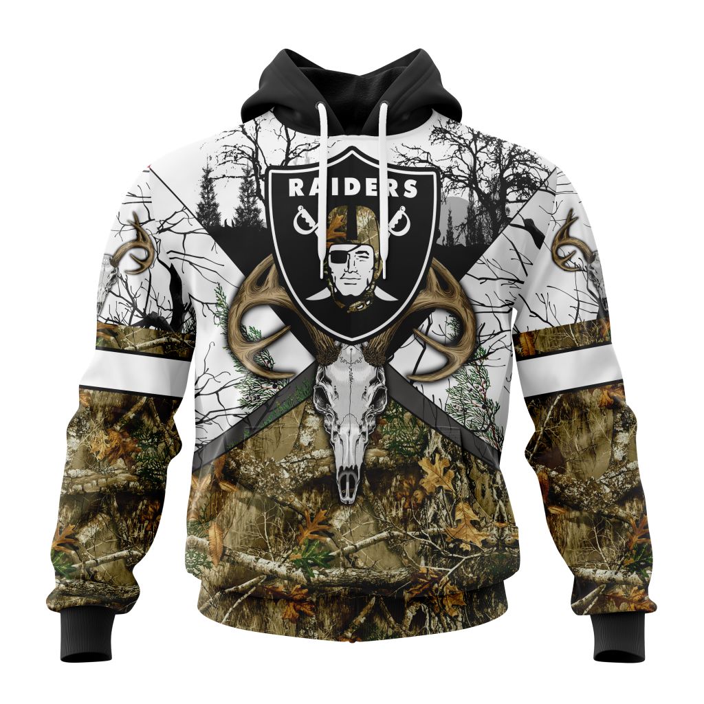Personalized Nfl Las Vegas Raiders With Deer Skull And Forest Pattern For Go Hunting Hoodie