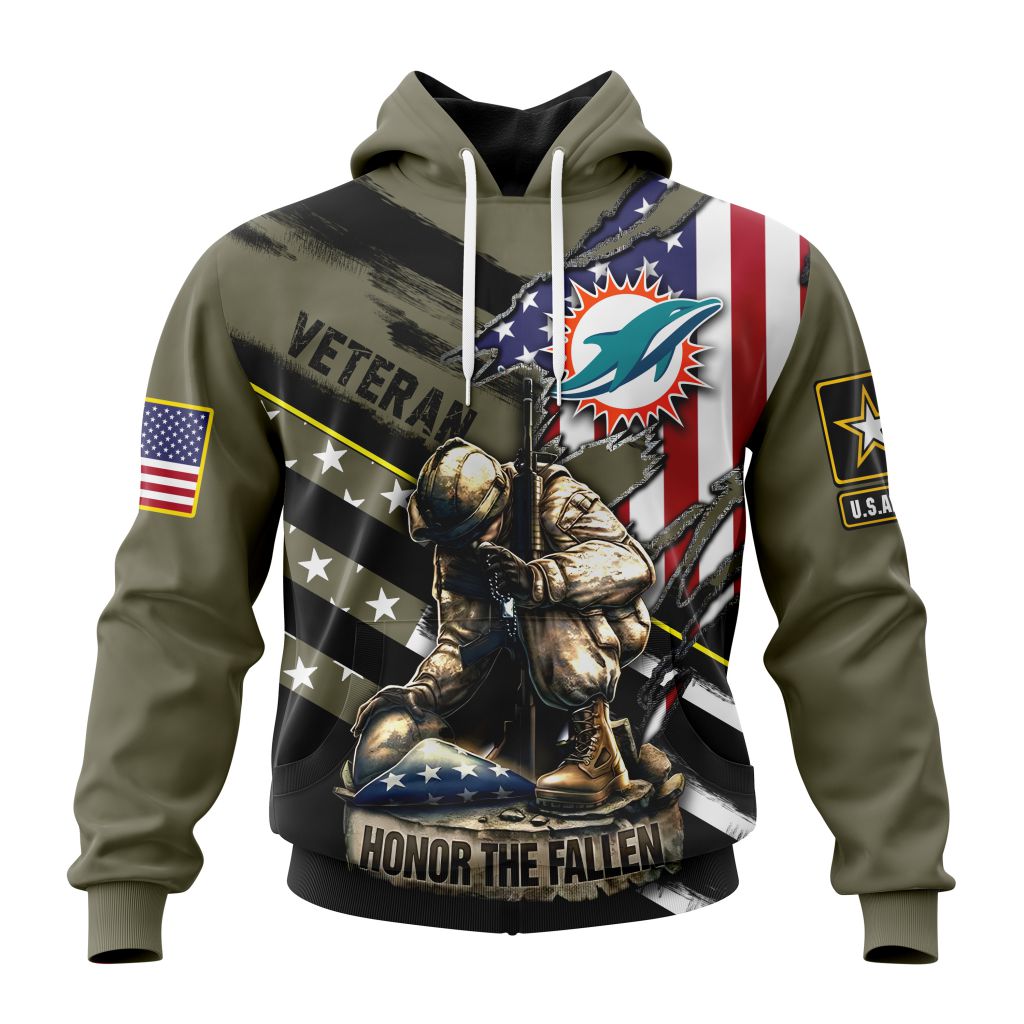 Personalized Nfl Miami Dolphins Honor Veterans Kneeling Soldier Hoodie