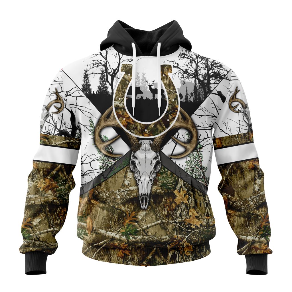 Personalized Nfl Indianapolis Colts With Deer Skull And Forest Pattern For Go Hunting Hoodie