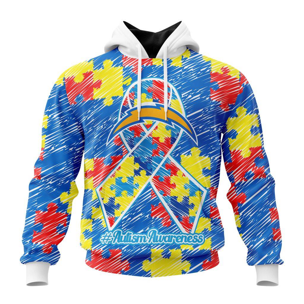 Personalized Nfl Los Angeles Chargers Puzzle Autism Awareness Hoodie