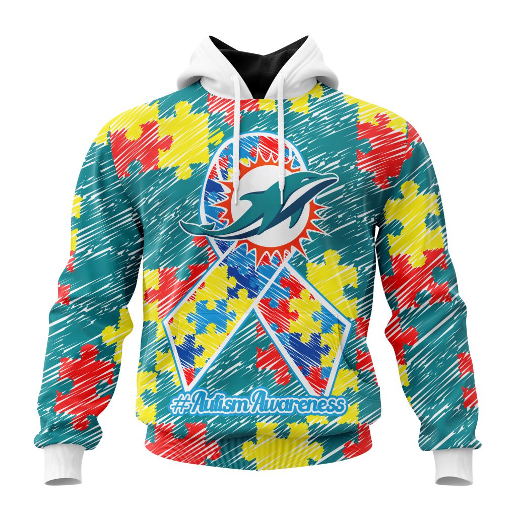 Personalized Nfl Miami Dolphins Puzzle Autism Awareness Hoodie