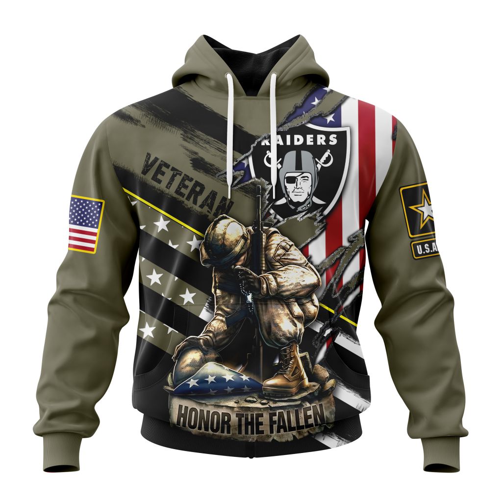 Personalized Nfl Las Vegas Raiders Honor Veterans Kneeling Soldier Hoodie